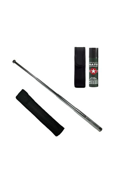 Depox Set baston telescopic din oțel și spray asomare, 90 ml, argintiu, 77 cm, 4 secțiuni, cutie inclusă