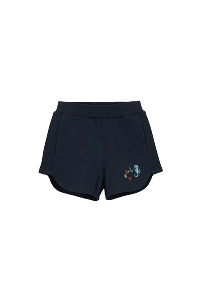 LOVETTI Girl's Shorts - DarK Navy Blue, Sea Horse Print, Two Thread
