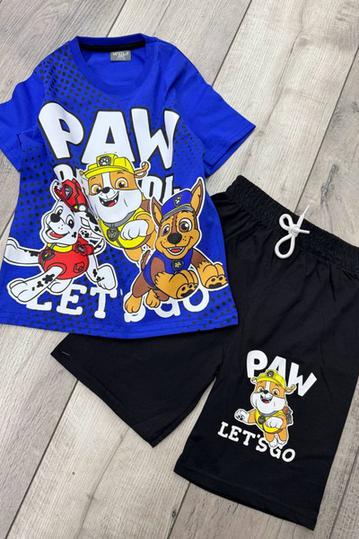 eQru Store Καλοκαιρινό παιδικό σετ Paw Patrol με εμπριμέ μπλε μπλουζάκι και μ...