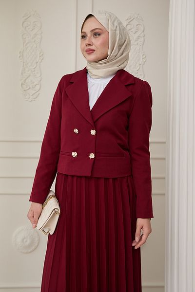 InStyle Costum din două piese cu fustă plisată și jachetă Roșu Claret