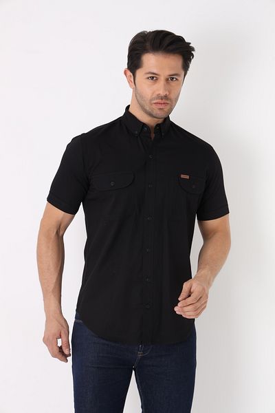 Cordial Men's Cotton Regular Fit Summer Pen Holder Detailed Double Pocket Flap Shirt