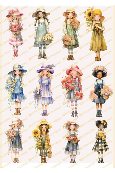One Little Happiness Vintage Girls Sticker Set 12Pcs Set Suitable for Planner Agenda Bullet Journal