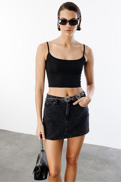 GENIUS STORE Γυναικείο Scuba Υφασμάτινο λουράκι Crop Top CROP-ATLET