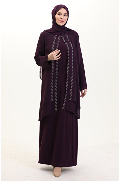 sefamerve Büyük Beden Şifon Elbise 6165-02 Mürdüm