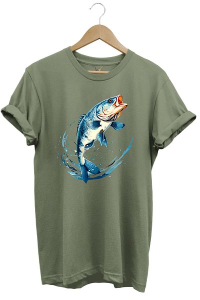 WİDİ Μπλουζάκι Fishing Perch με εμπριμέ πολύχρωμο σχέδιο 100% βαμβακερό κανονική εφαρμογή Crew Neck Khaki