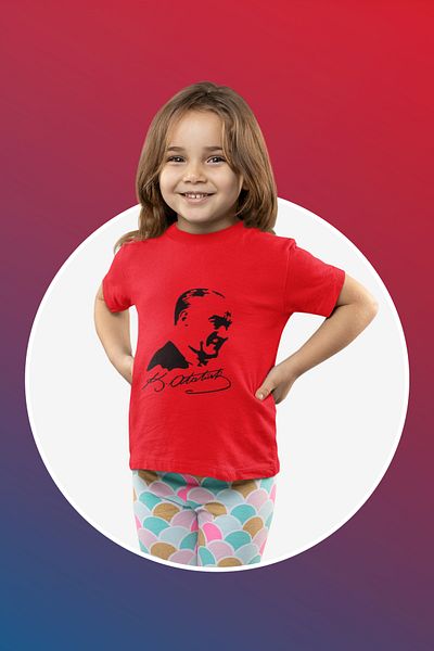 MAGORS Cotton Short Ataturk Printed Boy's and Girl's T-Shirt with Crew Neck