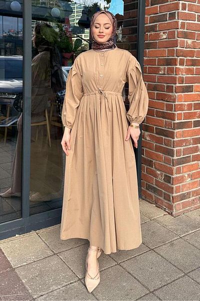 Oven Φόρεμα Camel Color με κουμπιά και κορδόνι στη μέση