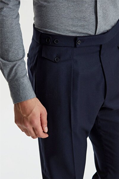 Tombolini Lacivert Kemersiz Pileli Flanel Pantolon