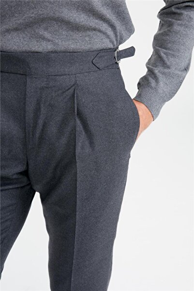 Tombolini Füme Kemersiz Pileli Yün Pantolon