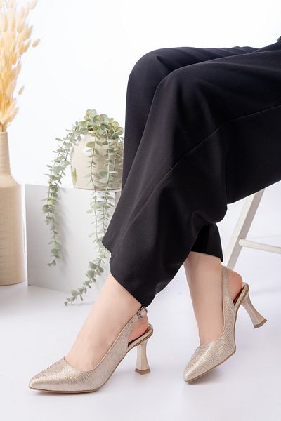 Weynes Gold Silvery Women's Open Back Pointed Toe 7 cm Heeled Sandals Shoes Wsb0448
