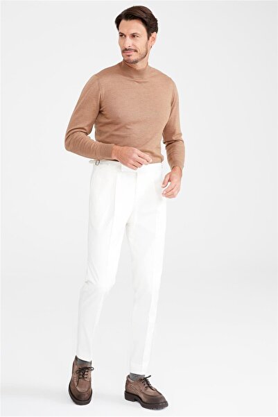 Tombolini Ekru Kemersiz Pileli Pamuk Pantolon