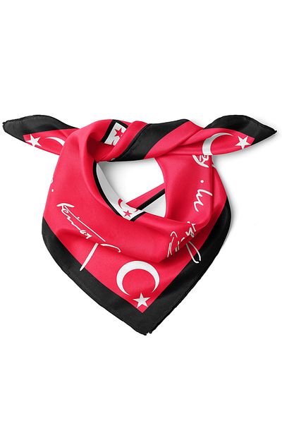 nehir eşarp Ataturk Signature and Moon Star Pattern Bandana Scarf 50 X 50 cm