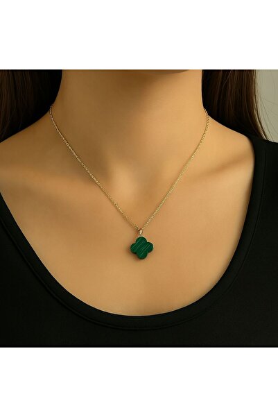 DURAN TAKI TASARIM Van Cleef Malahit Gümüş Kolye