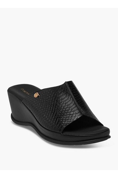 Paprika Textured Slip-On Sandals with Wedge Heel
