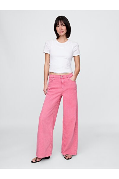GAP Kadın Pembe Mid Rise UltraSoft Baggy Jean Pantolon
