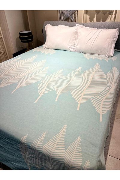 Explore Home , Perila, Double, Cotton, Muslin, Bedspread - Cyan