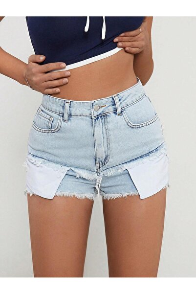 1434 Polo State Kadın Püskül Detaylı Denim Şort Mavi