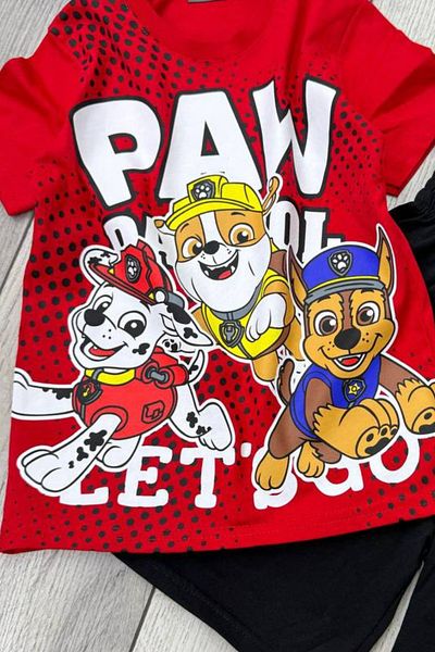 eQru Store Paw Patrol Printed Red T-Shirt and Black Shorts Summer Kids Set