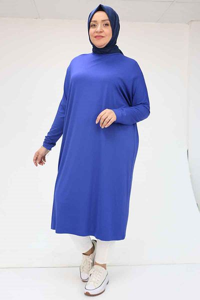 Eslina 28092 Plus Size Low Sleeve Combed Cotton Tunic-indigo