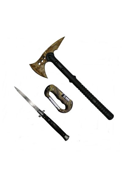 Depox Topor, set carabină multifuncțională și cuțit automat, IdeallStore®, oțel, negru