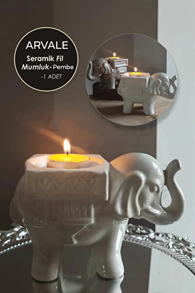 ARVALE El Yapımı Seramik Fil Tasarım Mumluk | Handmade Fil Mumluk Tealight Mumluk - 1 Adet