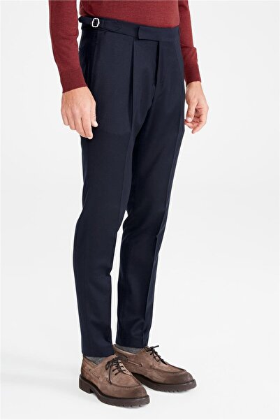 Tombolini Lacivert Kemersiz Pileli Yün Pantolon