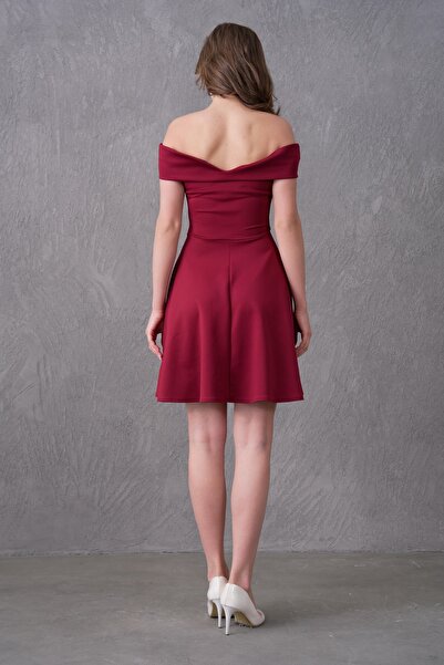 lovebox Flexible Scuba Fabric V-Neck Burgundy Evening Dress Engagement Wedding Graduation 019