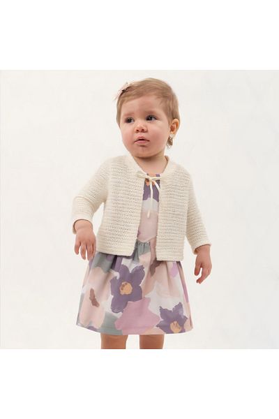 TRENDİMİZBİR Baby Girl Woven Dress with Colorful Floral Print - Rope Straps and Cardigan