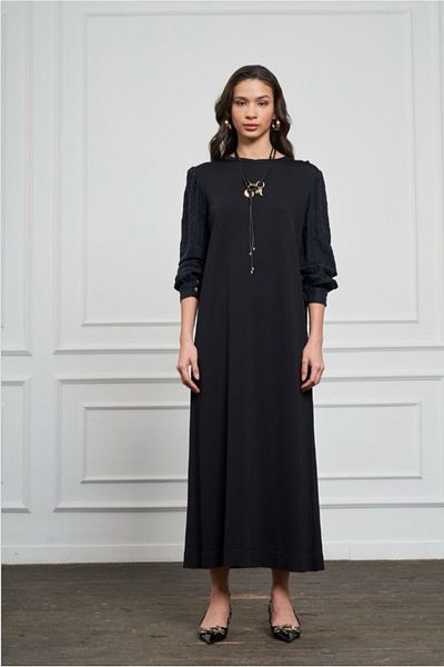 Nuss 2062 Rochie cu mâneci din mătase vegană mercerizată