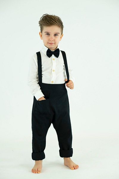 Catz Kids Black Harem Salopet Classic Long Sleeve Shirt Bow Tie