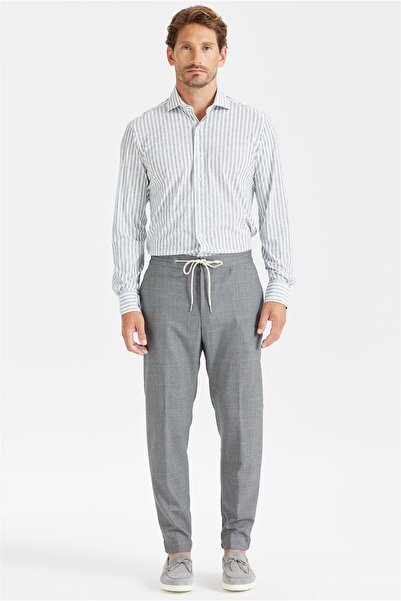 Tombolini Gri Kırçıllı Beli Kordonlu Yün Pantolon