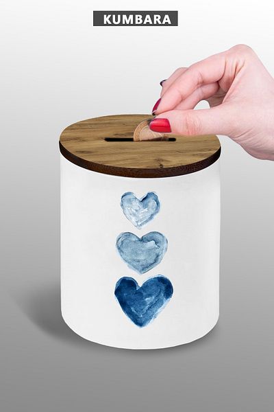 Bytwo Black Heart Design Piggy Bank - 9 cm Ceramic Small Size Tabletop Piggy Bank