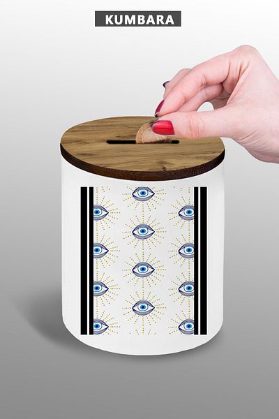bymat 9 cm Ceramic Piggy Bank with Evil Eye Design Small Size Table Top 25Kmb71
