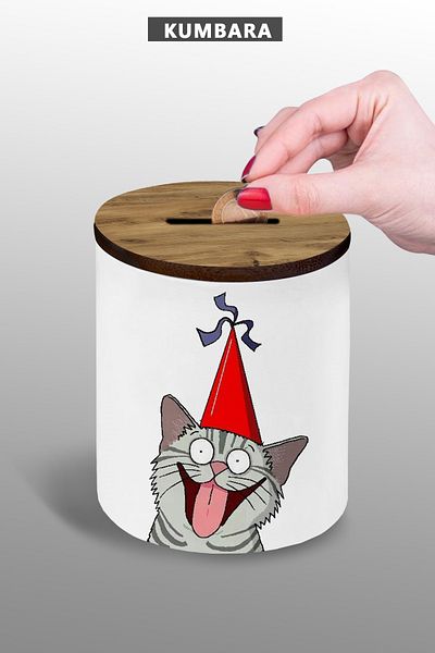yhfoto Crazy Cat Design Piggy Bank - Small Size Tabletop Piggy Bank - 9 cm Ceramic Piggy Bank - 25Kmb191