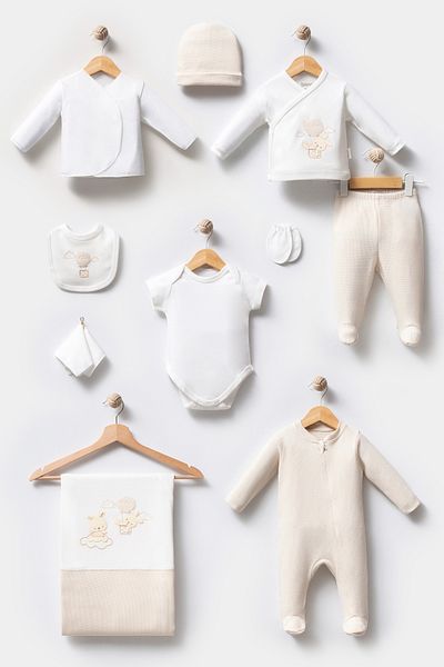 Bebitof Balloon Rabbit Patterned 10-Piece Boxed Newborn Hospital Discharge Bodysuit Set