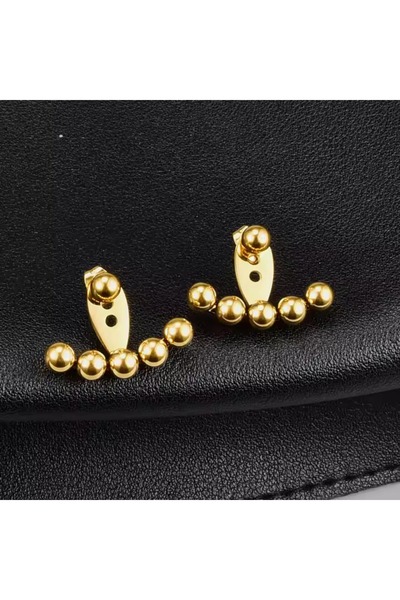 toptanhanem Şık Top Detaylı Küpe Altın Renk Paslanmaz Çelik, Modern Kadın Küpesi