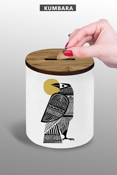Bytwo Ceramic Piggy Bank with Bird Drawing Design, Small Size, 9 cm Table Top, 25 Kg/B40