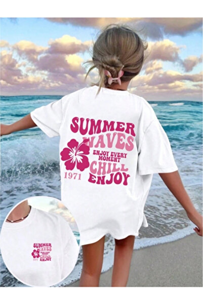 MOONBULL Kadın Summer Waves Sırt Baskılı Oversize T-shirt