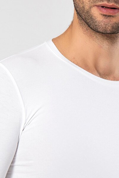 Weweus White Super Slim Men's Natural Bamboo Luxury Long Arm T-Shirt 1131