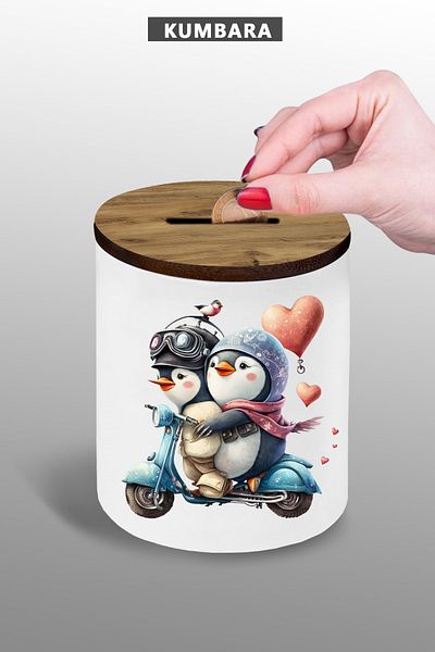 Bytwo Penguin Design Piggy Bank 9 cm Ceramic, Small Size Table Top