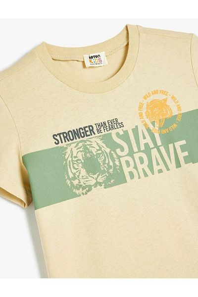 Koton Tiger Printed Cotton Beige Boy's T-Shirt 5Skb10126Tk