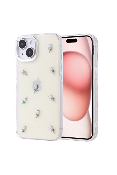 zore iPhone 15 Case Glitter Transparent Pole Cover with Airbag Design