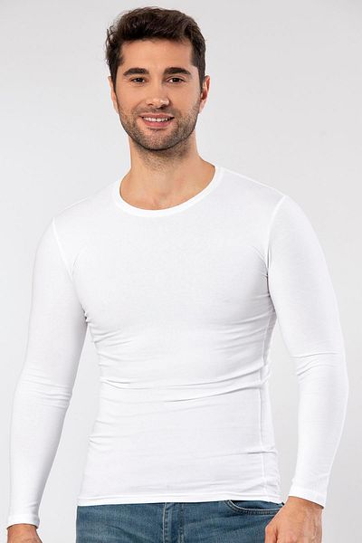 Weweus White Super Slim Men's Natural Bamboo Luxury Long Arm T-Shirt 1131