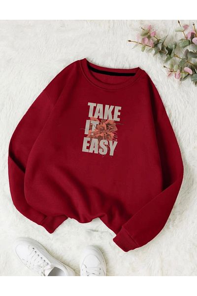 RPT MODA Oversized Take Printed Detail Cycling Collar Basic Sweatshirt