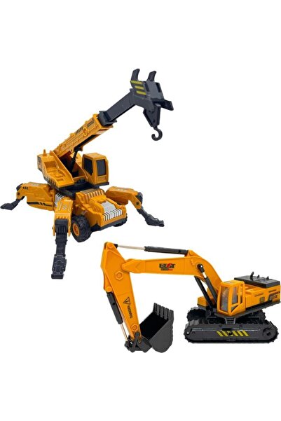 SmartFox Metal Toy Excavator - Crane Engineering Vehicle Set of 2 Toys