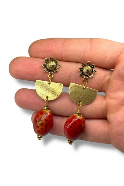 dela otantik Handmade Big Bohemian Earrings - Ceramic Stone Dangle Long Vintage Authentic Ethnic Earrings Design Jewelry