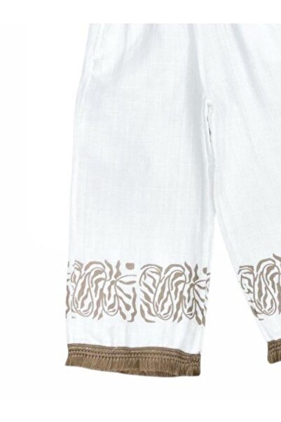 Zekids Girl's Printed Ethnic Patterned Muslin Wide Leg Trousers