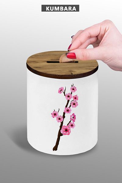 Bytwo Pink Flower Design Piggy Bank, 9 cm Ceramic Series - Small Size Tabletop Piggy Bank, 25Kmb51