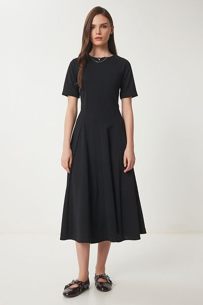 Lovelyİstanbul Φόρεμα Godeli Midi Woven - ΜΑΥΡΟ LUB0091