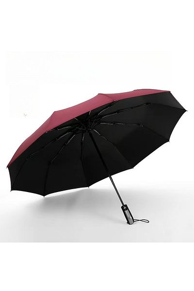 Choice Burgundy Automatic Folding Vinyl Umbrella, Ten-Bone Umbrella Is Strong, Windproof and Rainproof, Lar